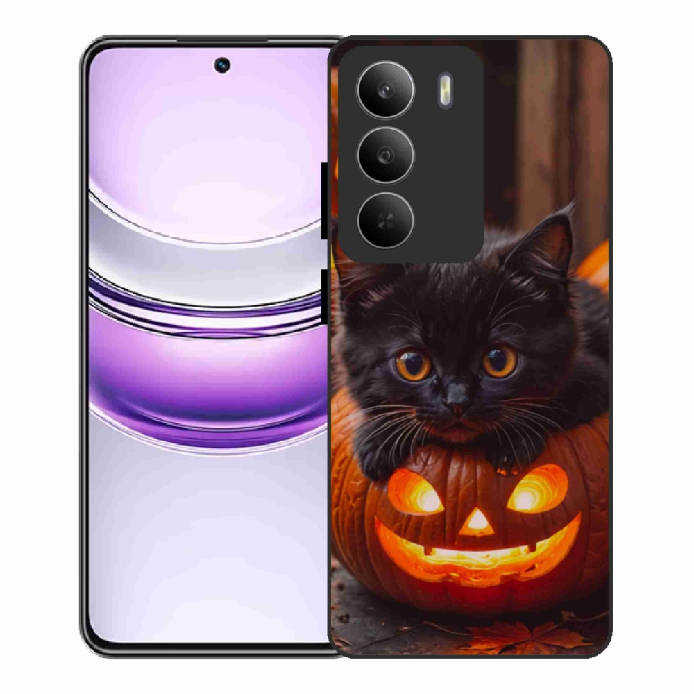 Gélový kryt mmCase na Realme 14x 5G - mačiatko a tekvica