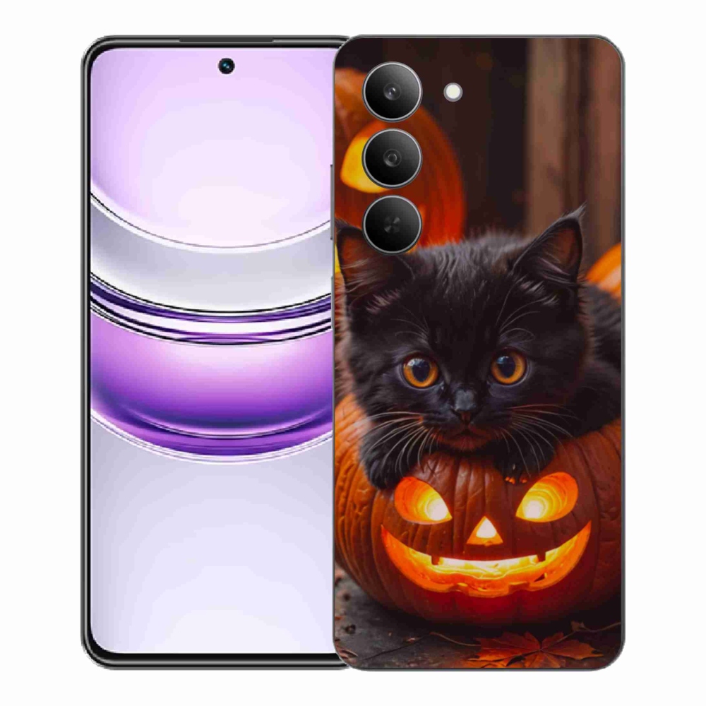 Gélový kryt mmCase na Realme 14x 5G - mačiatko a tekvica