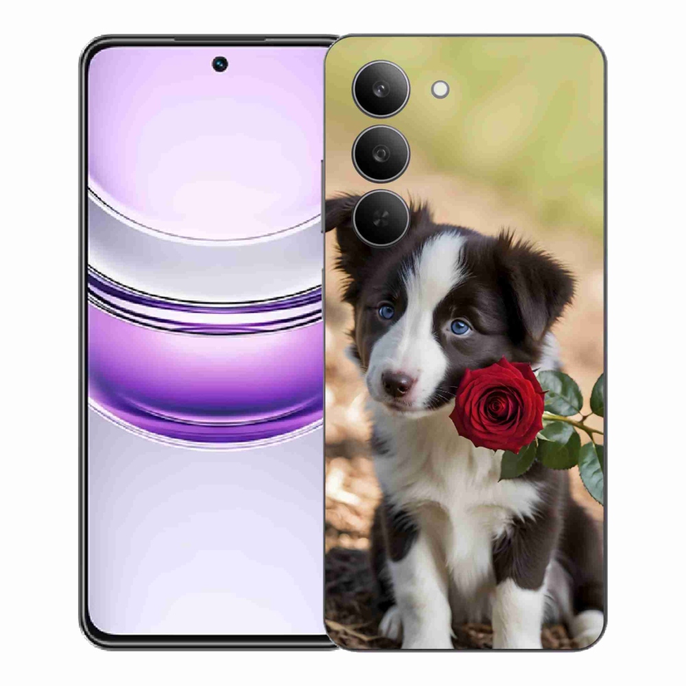 Gélový kryt mmCase na Realme 14x 5G - roztomilá border kólia s ružou
