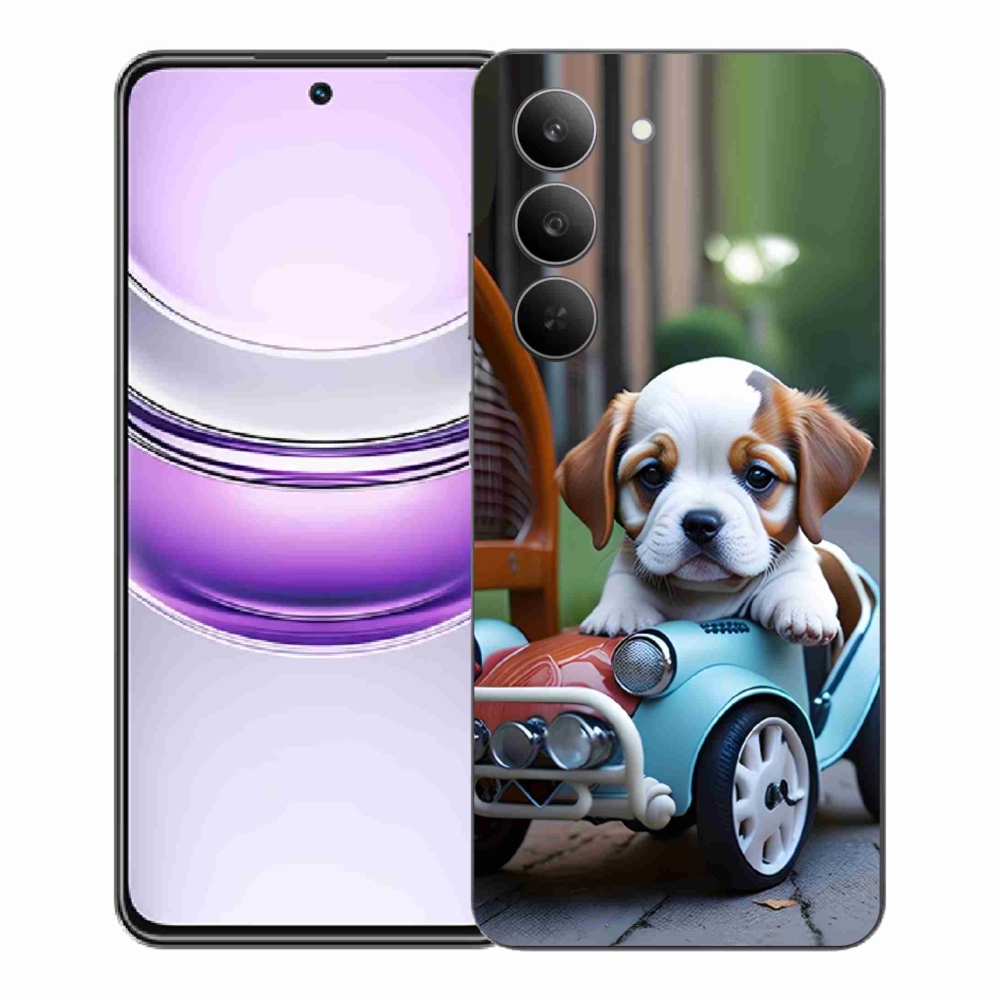 Gélový kryt mmCase na Realme 14x 5G - šteňa v retro aute