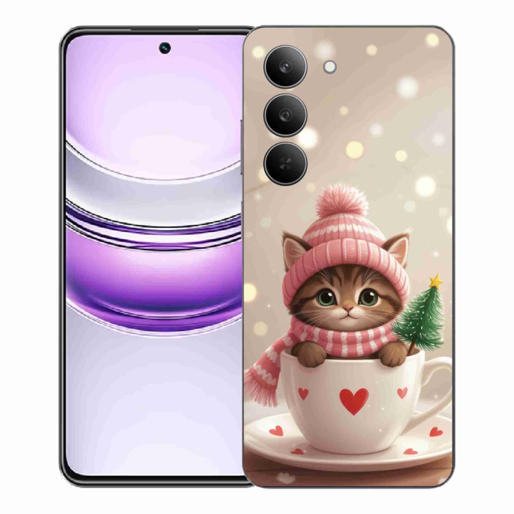 Gélový kryt mmCase na Realme 14x 5G - vianočné mačiatko v hrnčeku