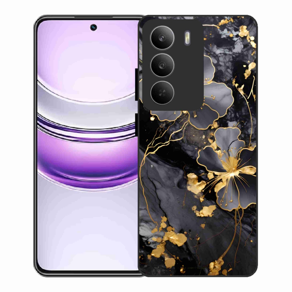 Gélový kryt mmCase na Realme 14x 5G - zlaté kvety