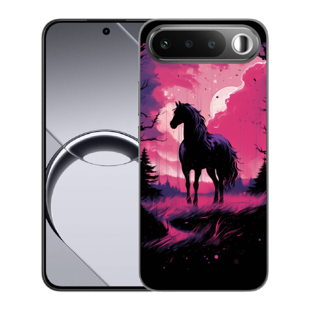 Gélové puzdro mmCase pre Realme 16 5G – čierny kreslený kôň 1