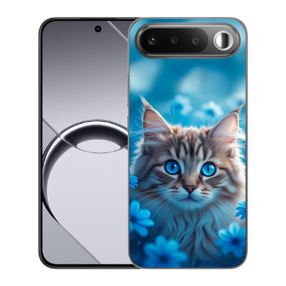 Gélové puzdro mmCase pre Realme 16 5G – mačiatko medzi modrými kvetmi