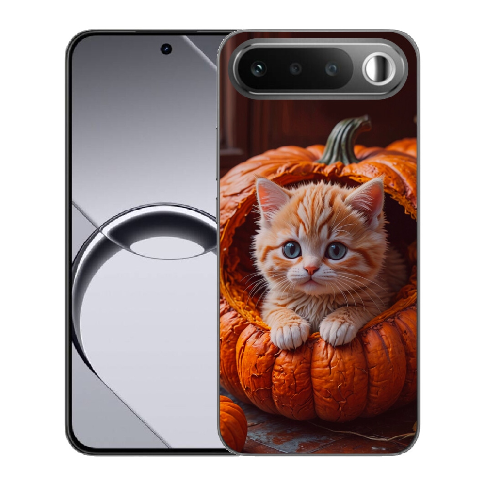 Gélový obal mmCase pre Realme 16 5G – mačiatko a tekvica 2
