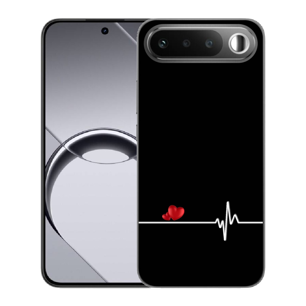 Gélový obal mmCase pre Realme 16 5G – srdce a pulz na čiernom pozadí