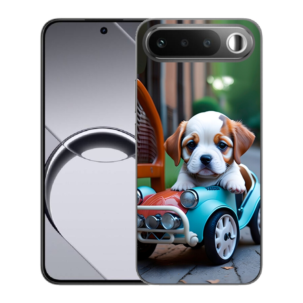 Gélový obal mmCase pre Realme 16 5G – šteniatko v retro aute