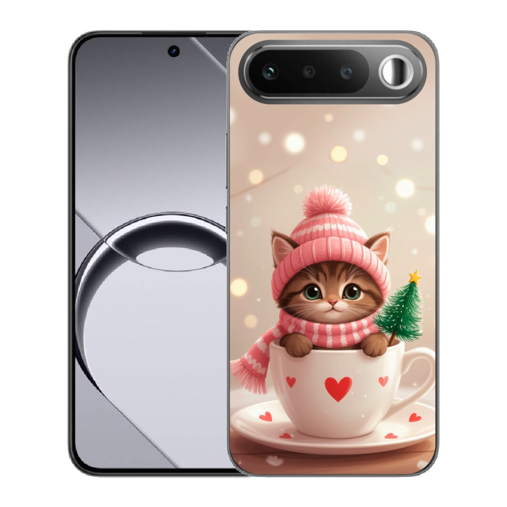 Gélový obal mmCase pre Realme 16 5G – vianočné mačiatko v šálke