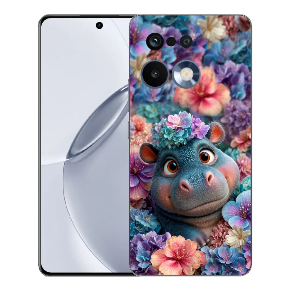 Gélový kryt mmCase na Realme 16 Pro+ - hrošík v kvetoch