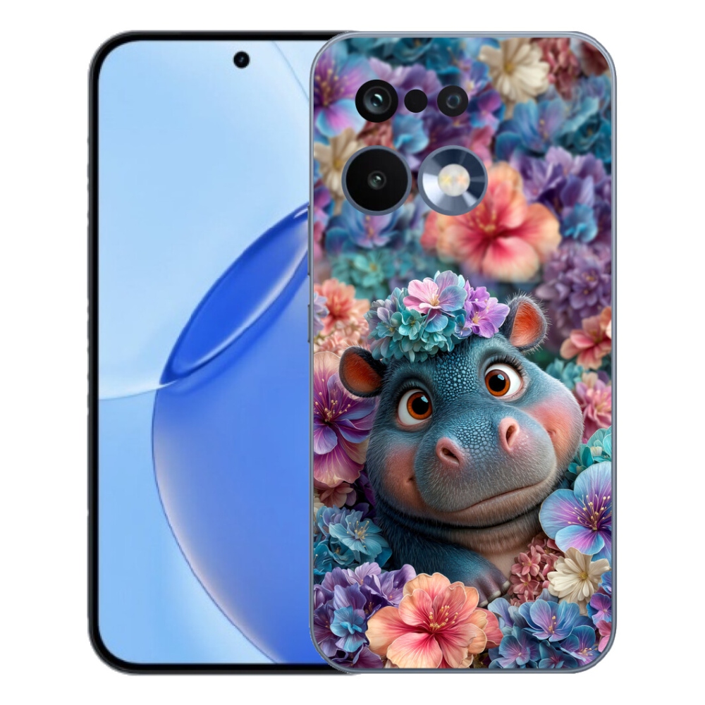 Gélový kryt mmCase na Realme 16 Pro - hrošík v kvetoch