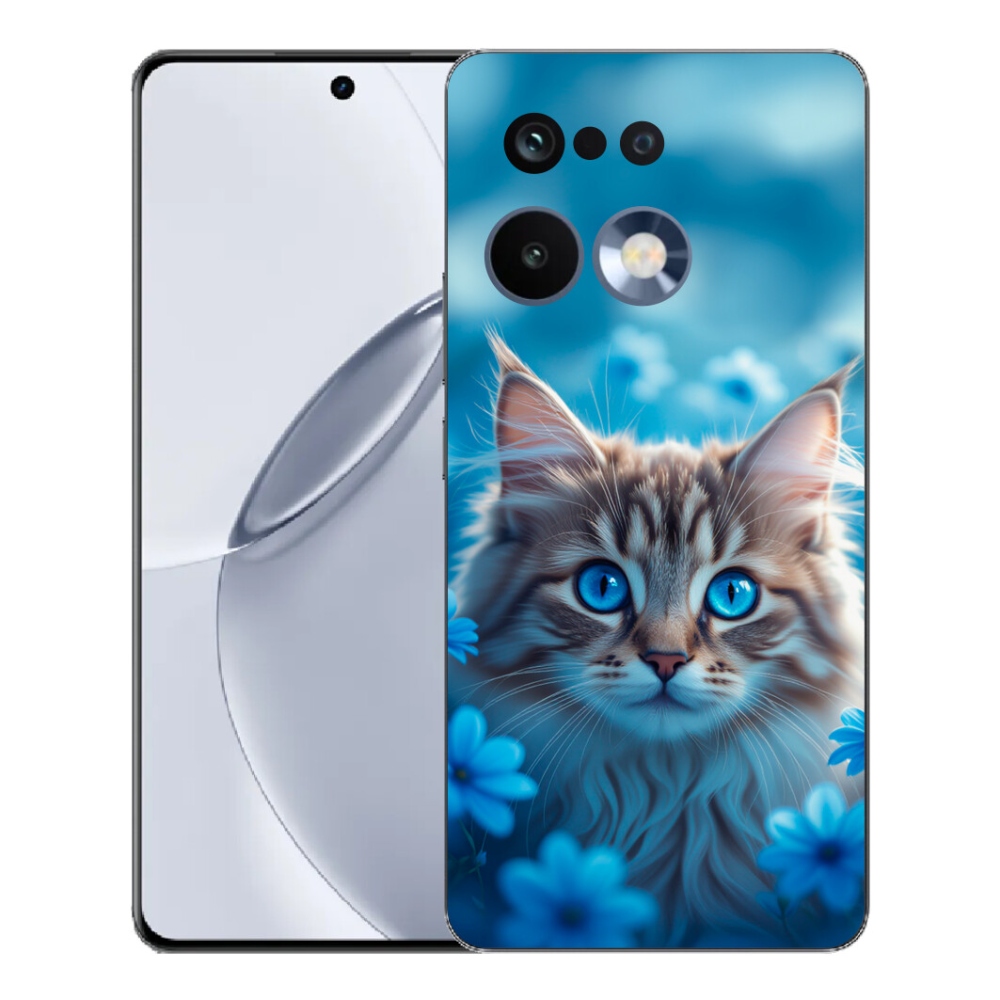 Gélový kryt mmCase na Realme 16 Pro+ - mačiatko v modrých kvetoch