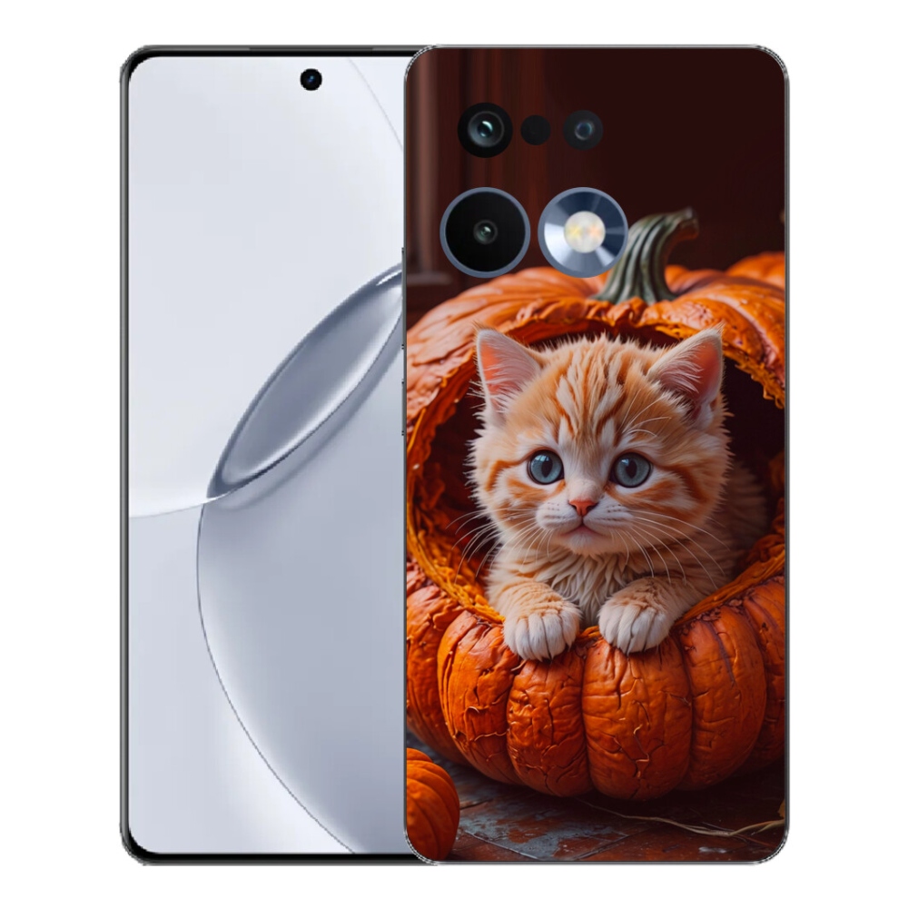 Gélový kryt mmCase na Realme 16 Pro+ - mačiatko a tekvica 2