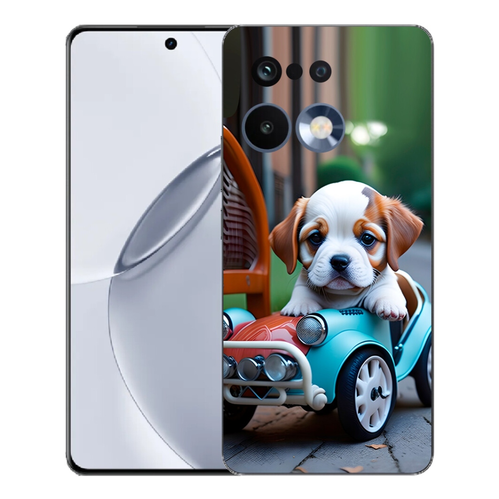 Gélový kryt mmCase na Realme 16 Pro+ - šteňa v retro aute
