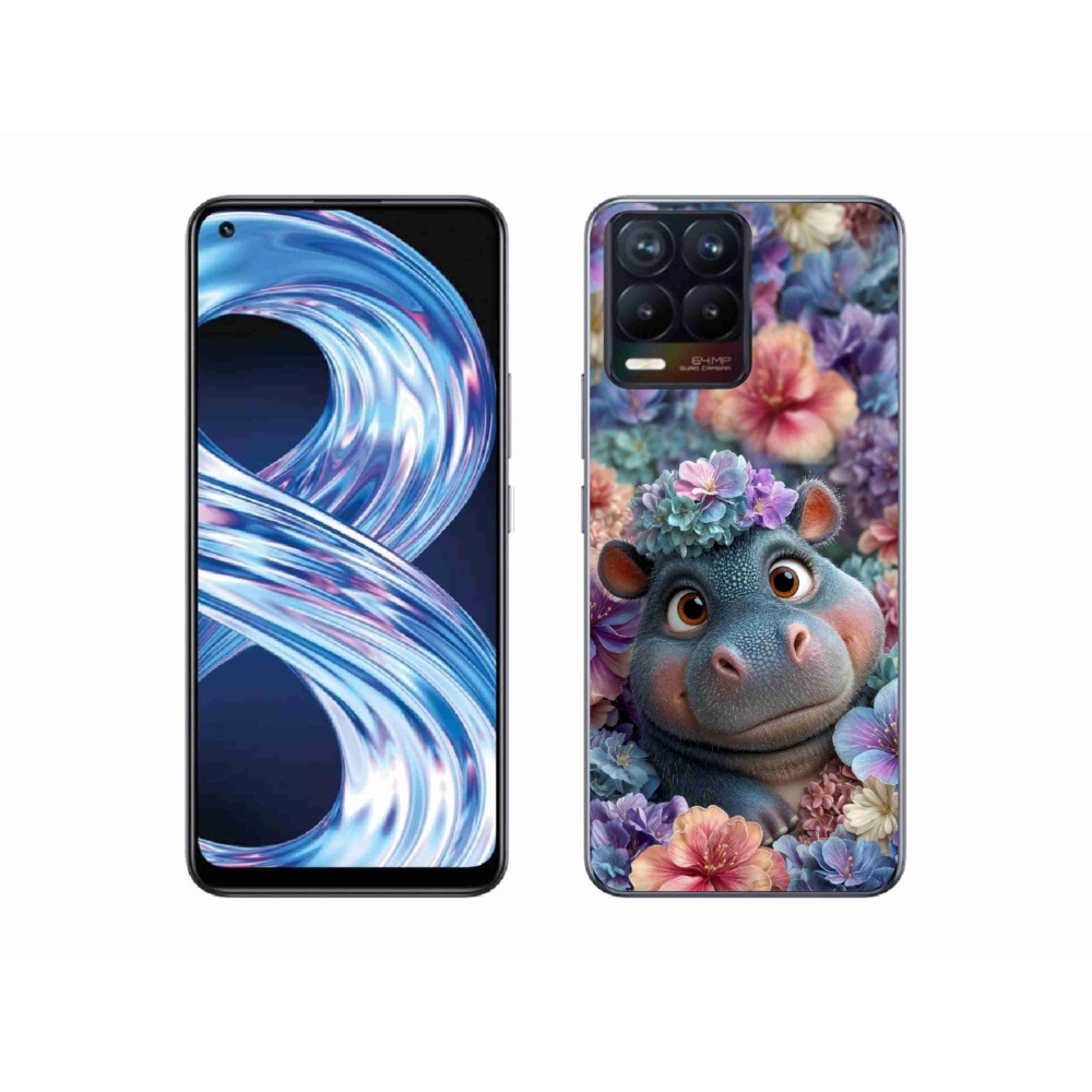 Gélový kryt mmCase na Realme 8 4G - hrošík v kvetoch