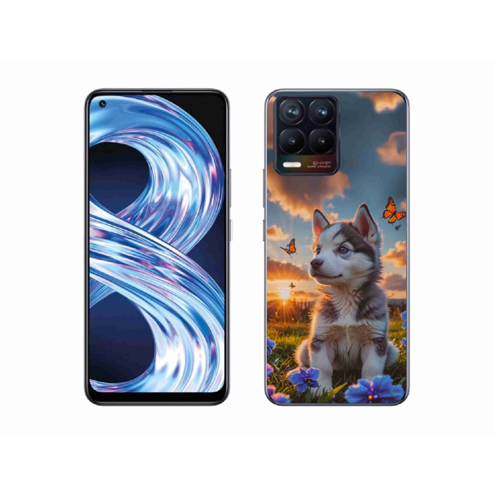 Gélový kryt mmCase na Realme 8 4G - husky pri západe slnka