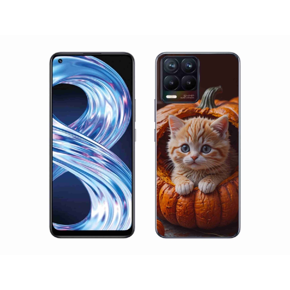Gélový kryt mmCase na Realme 8 4G - mačiatko a tekvica 2