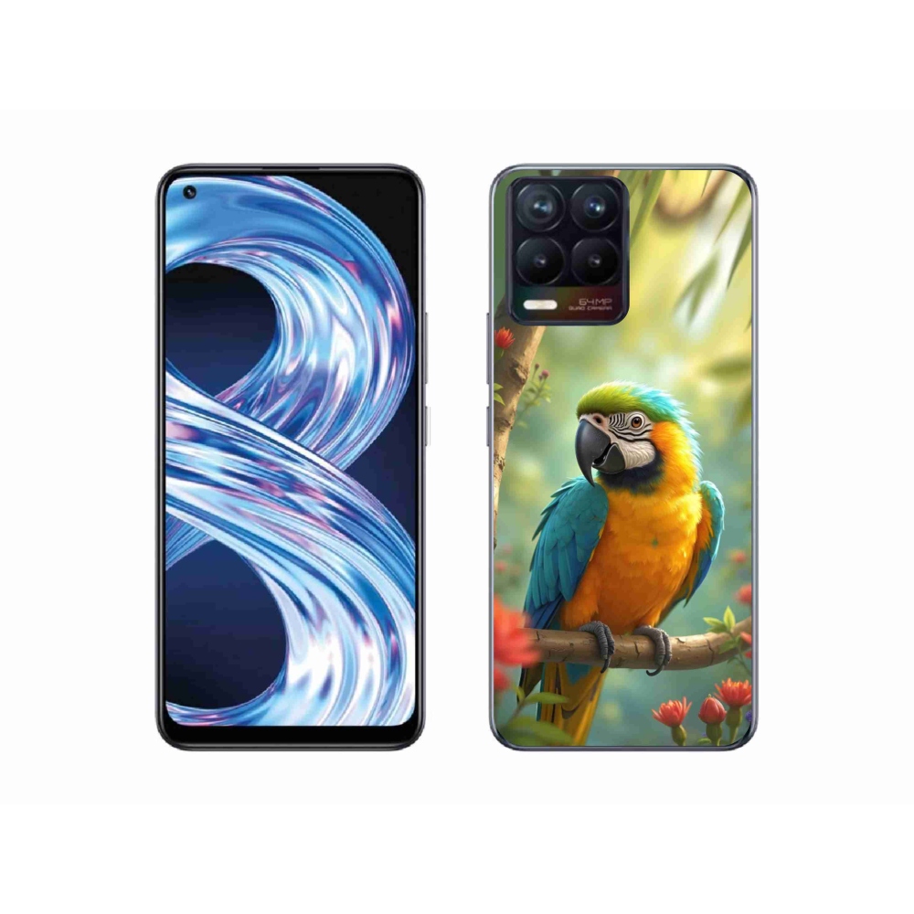 Gélový kryt mmCase na Realme 8 4G - papagáj ara modrožltá