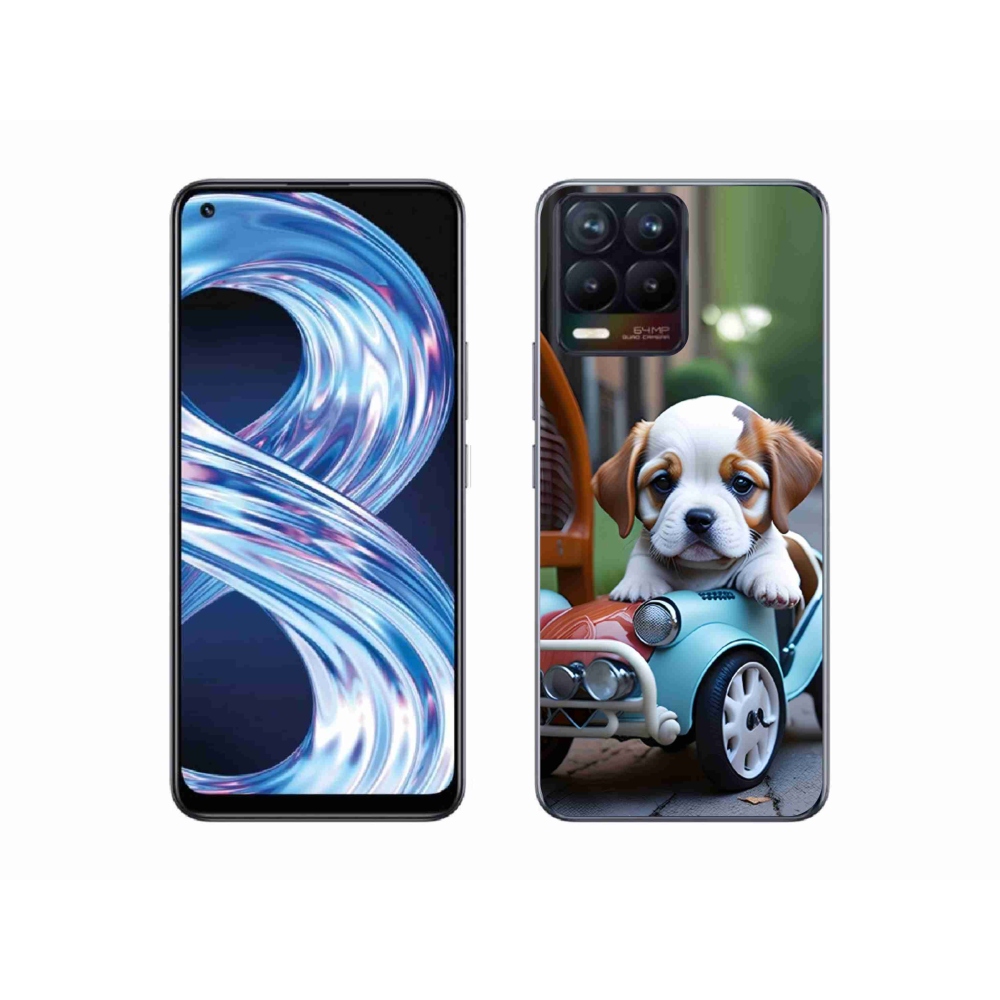 Gélový kryt mmCase na Realme 8 4G - šteňa v retro aute