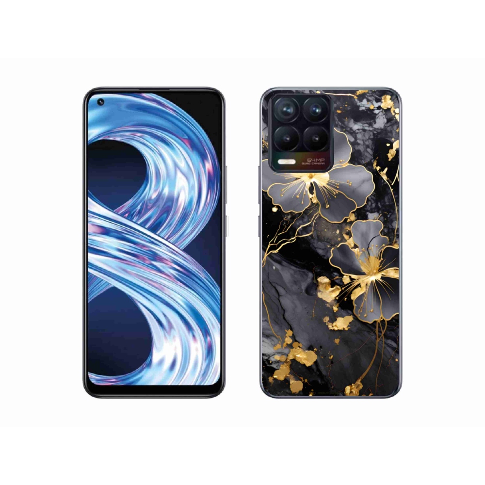 Gélový kryt mmCase na Realme 8 4G - zlaté kvety