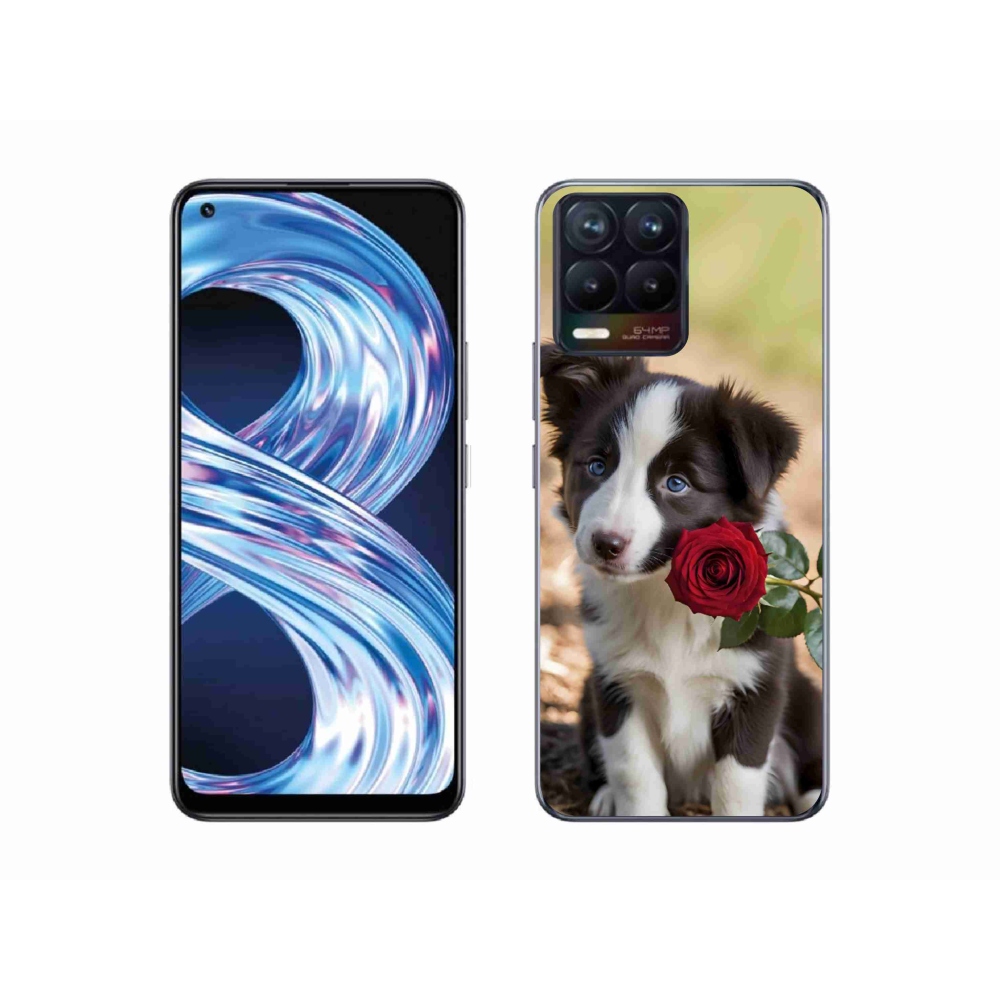 Gélový kryt mmCase na Realme 8 Pro - roztomilá border kólia s ružou