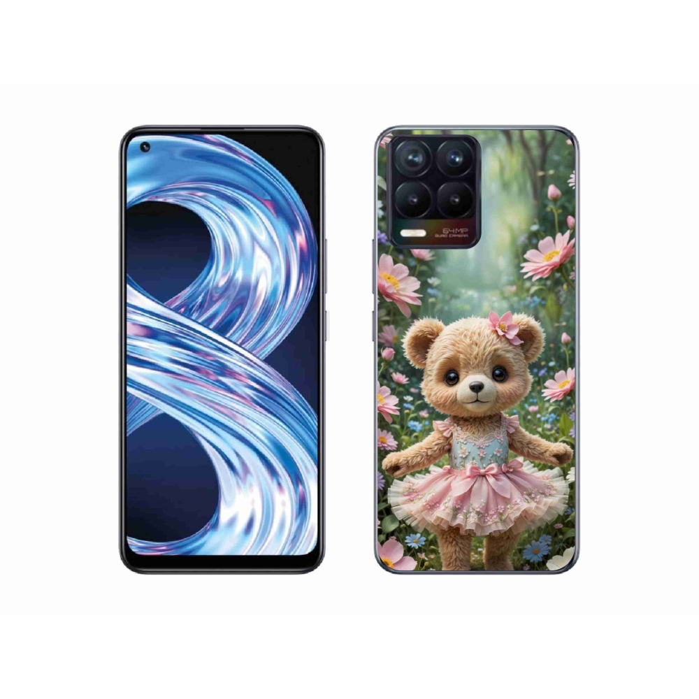 Gélový kryt mmCase na Realme 8 Pro - roztomilý medvedík v kvetoch