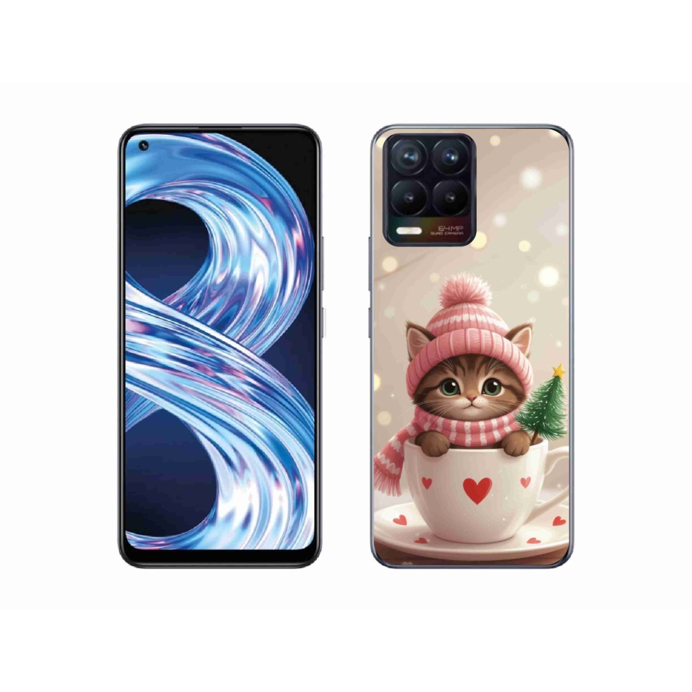Gélový kryt mmCase na Realme 8 Pro - vianočné mačiatko v hrnčeku