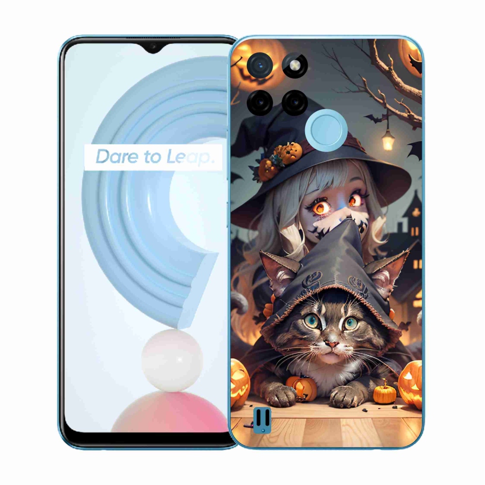 Gélový kryt mmCase na Realme C21Y/C25Y - čarodejnica s mačkou