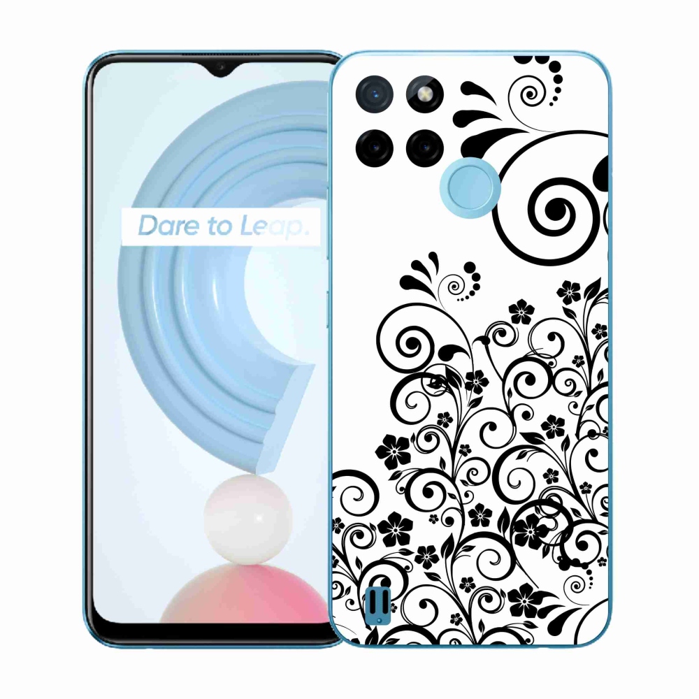 Gélový kryt mmCase na Realme C21Y/C25Y - čiernobiele kvetinové vzory