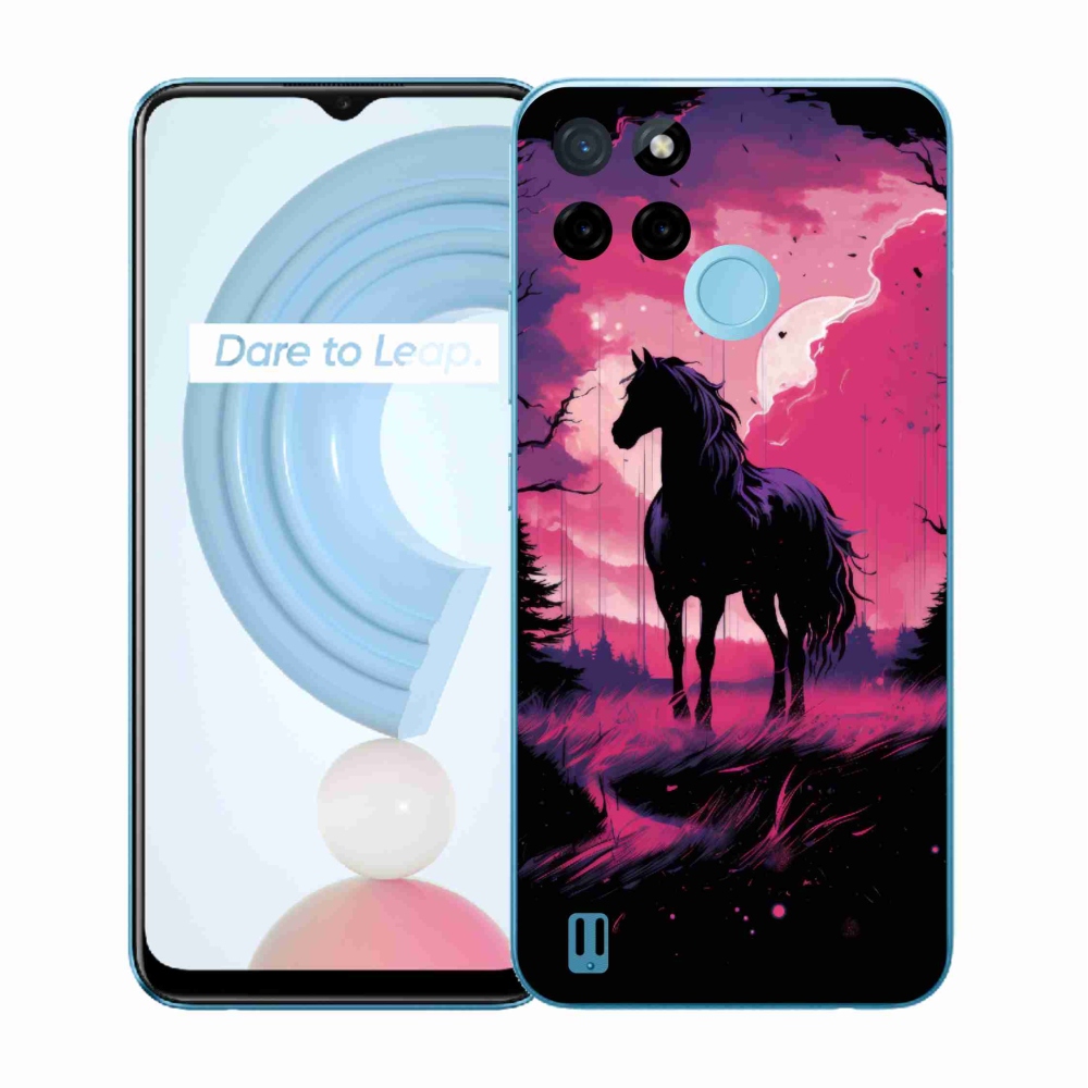 Gélový kryt mmCase na Realme C21Y/C25Y - čierny kreslený kôň 1