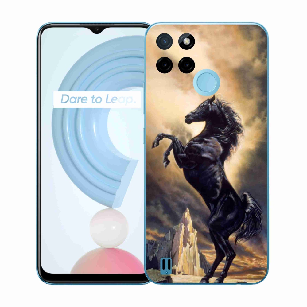 Gélový kryt mmCase na Realme C21Y/C25Y - čierny kreslený kôň