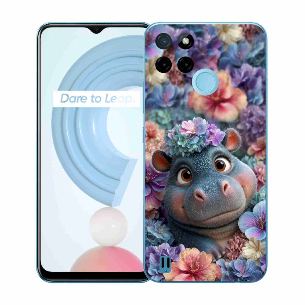 Gélový kryt mmCase na Realme C21Y/C25Y - hrošík v kvetoch