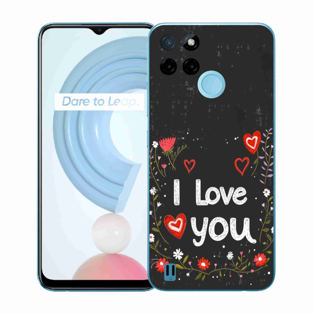 Gélový kryt mmCase na Realme C21Y/C25Y - I love you čierne pozadie