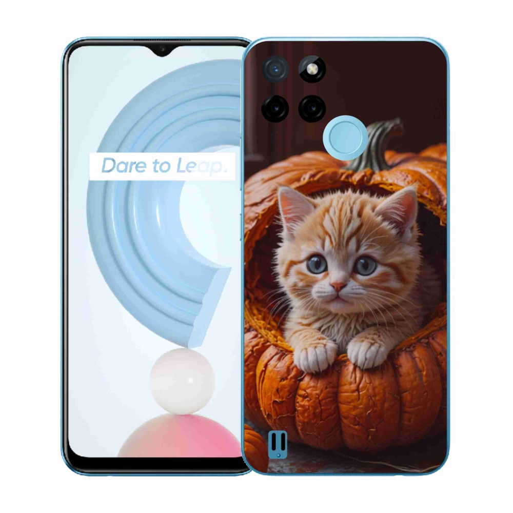 Gélový kryt mmCase na Realme C21Y/C25Y - mačiatko a tekvica 2