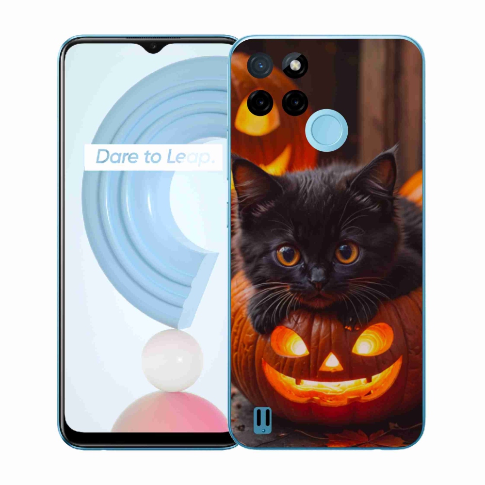 Gélový kryt mmCase na Realme C21Y/C25Y - mačiatko a tekvica