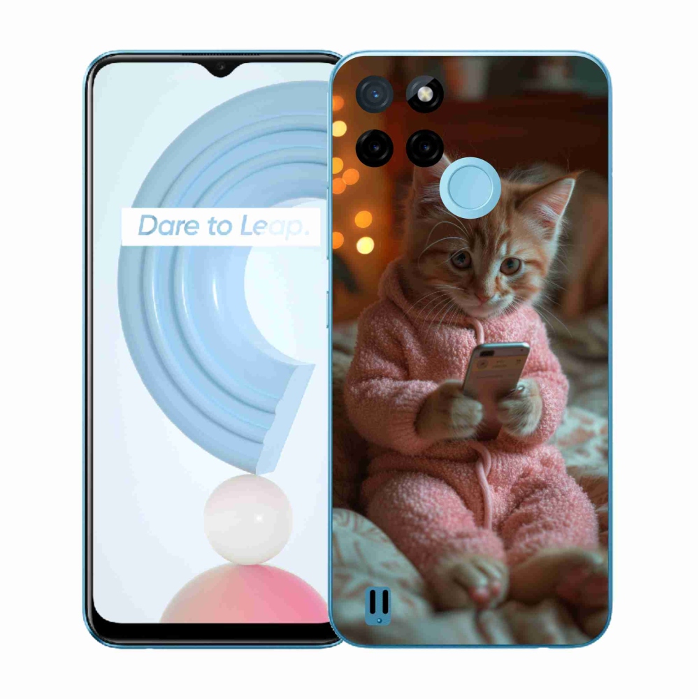 Gélový kryt mmCase na Realme C21Y/C25Y - mačiatko s mobilom
