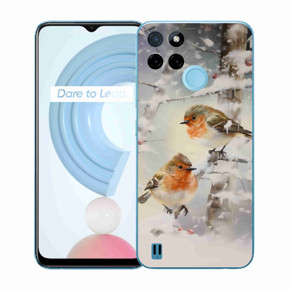 Gélový kryt mmCase na Realme C21Y/C25Y - vtáčiky v zime