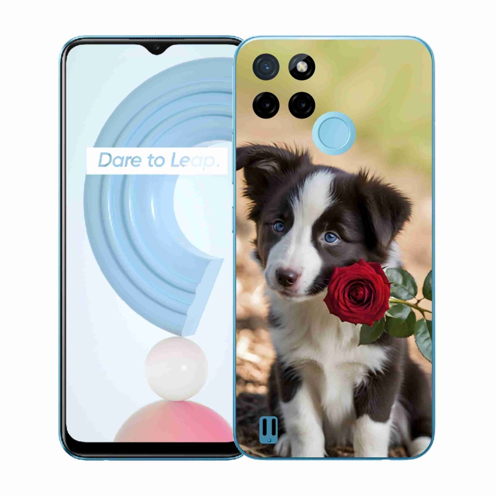 Gélový kryt mmCase na Realme C21Y/C25Y - roztomilá border kólia s ružou
