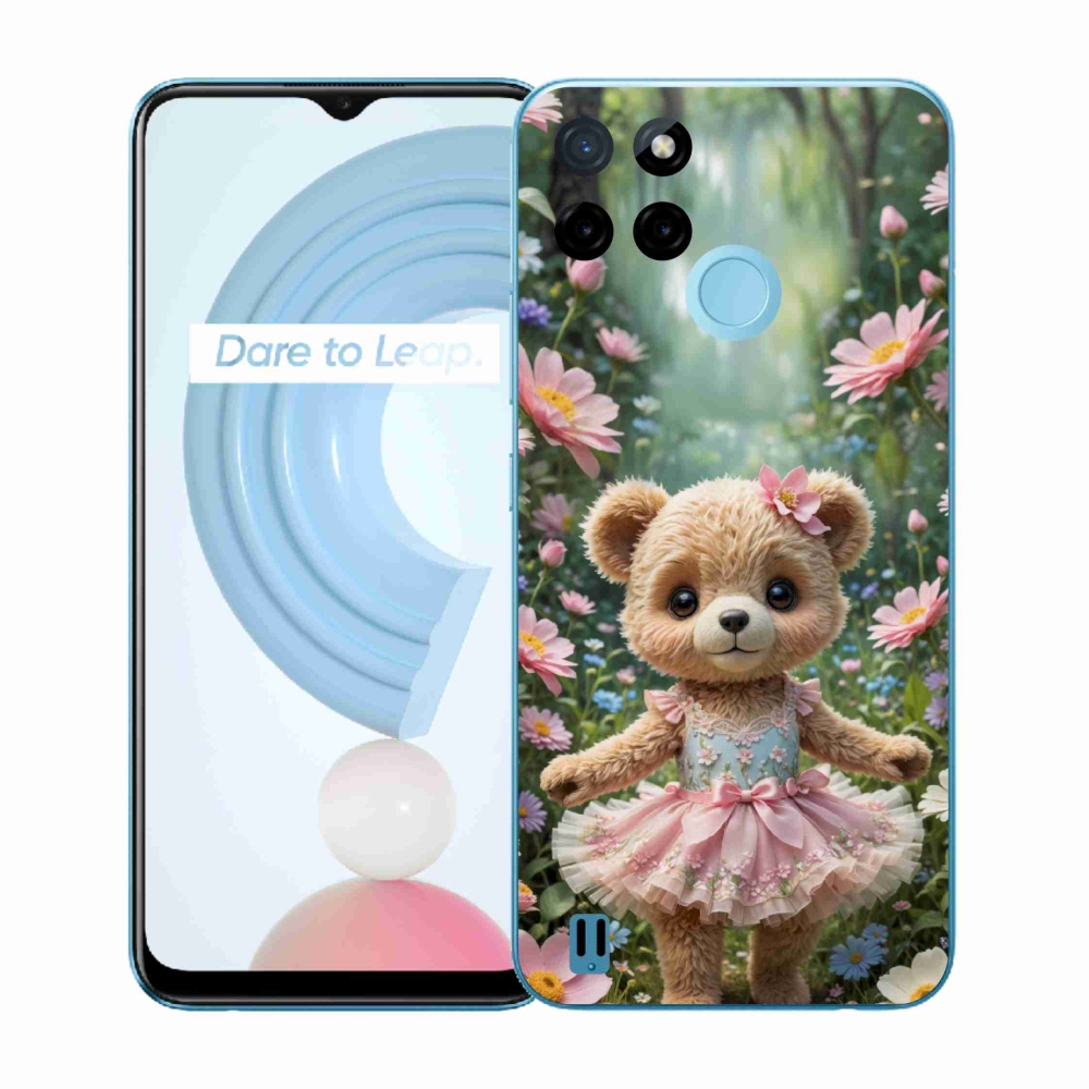 Gélový kryt mmCase na Realme C21Y/C25Y - roztomilý medvedík v kvetoch