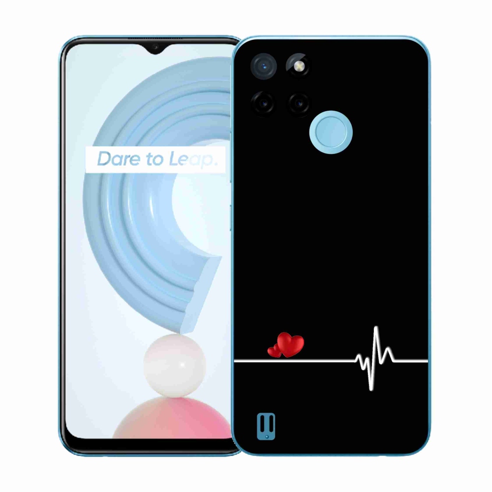 Gélový kryt mmCase na Realme C21Y/C25Y - srdce a tep čierne pozadie