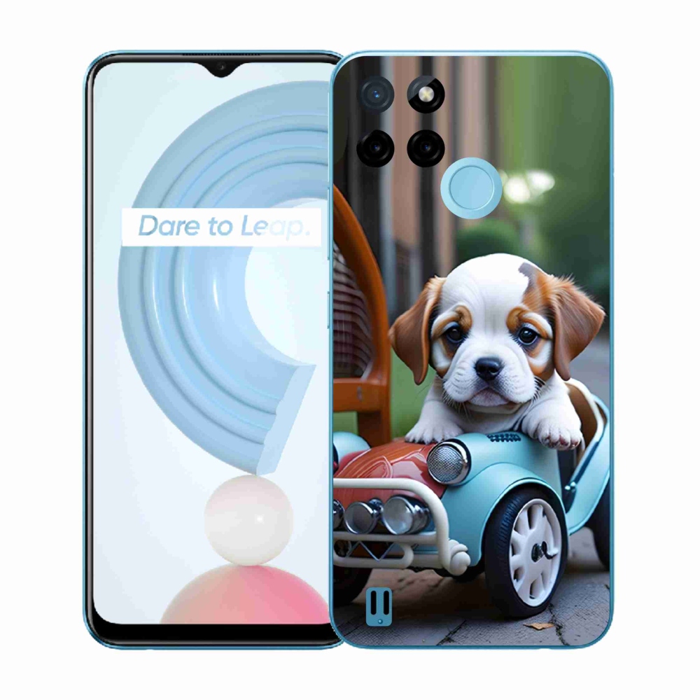 Gélový kryt mmCase na Realme C21Y/C25Y - šteňa v retro aute