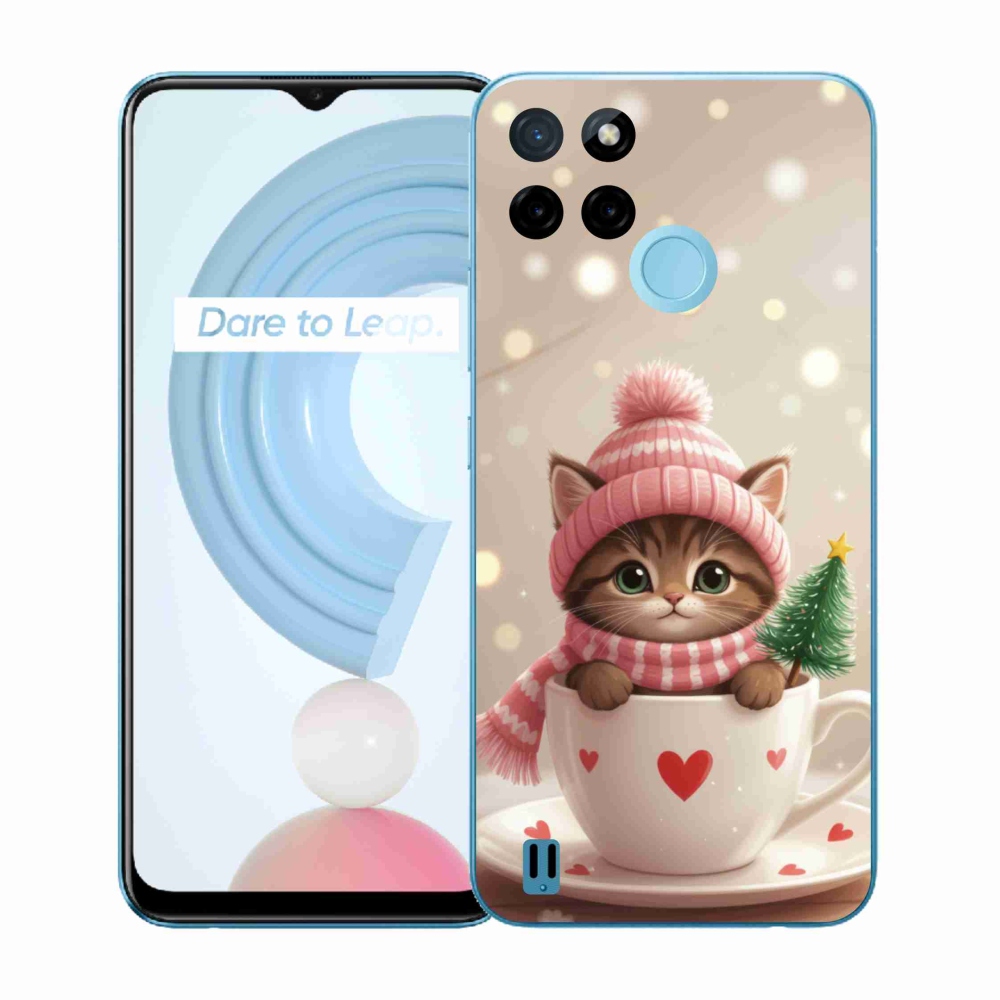 Gélový kryt mmCase na Realme C21Y/C25Y - vianočné mačiatko v hrnčeku