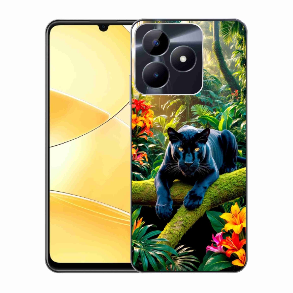 Gélový kryt mmCase na Realme C51/C53 - čierny panter v džungli