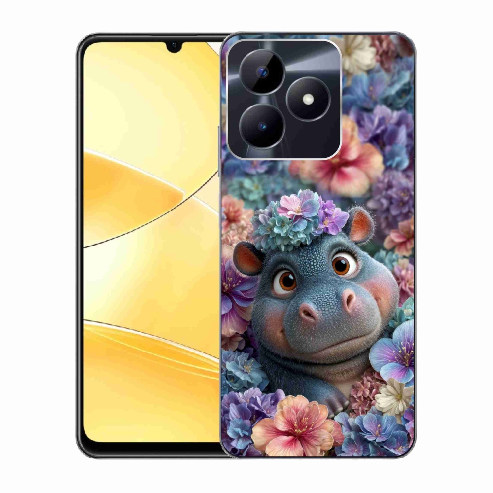 Gélový kryt mmCase na Realme C51/C53 - hrošík v kvetoch