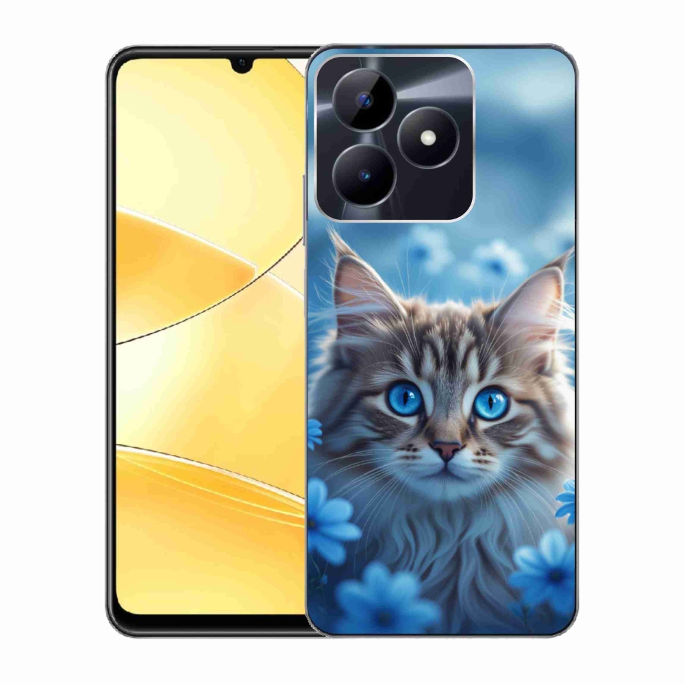 Gélový kryt mmCase na Realme C51/C53 - mačiatko v modrých kvetoch