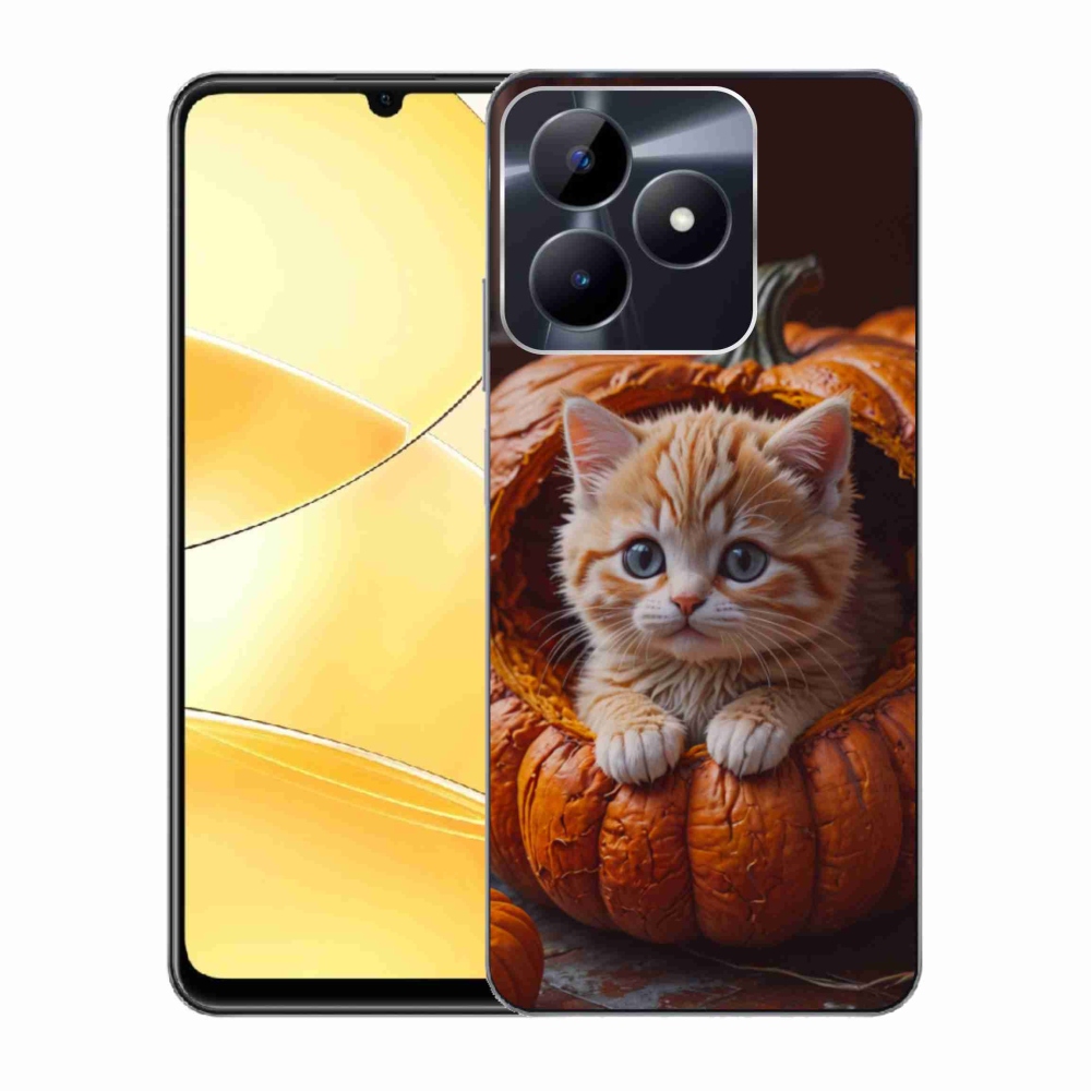 Gélový kryt mmCase na Realme C51/C53 - mačiatko a tekvica 2