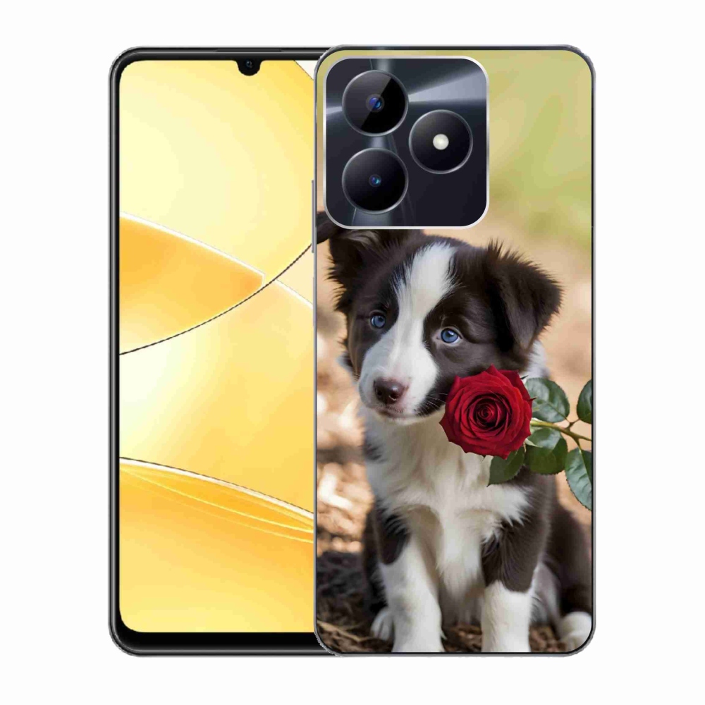 Gélový kryt mmCase na Realme C51/C53 - roztomilá border kólia s ružou