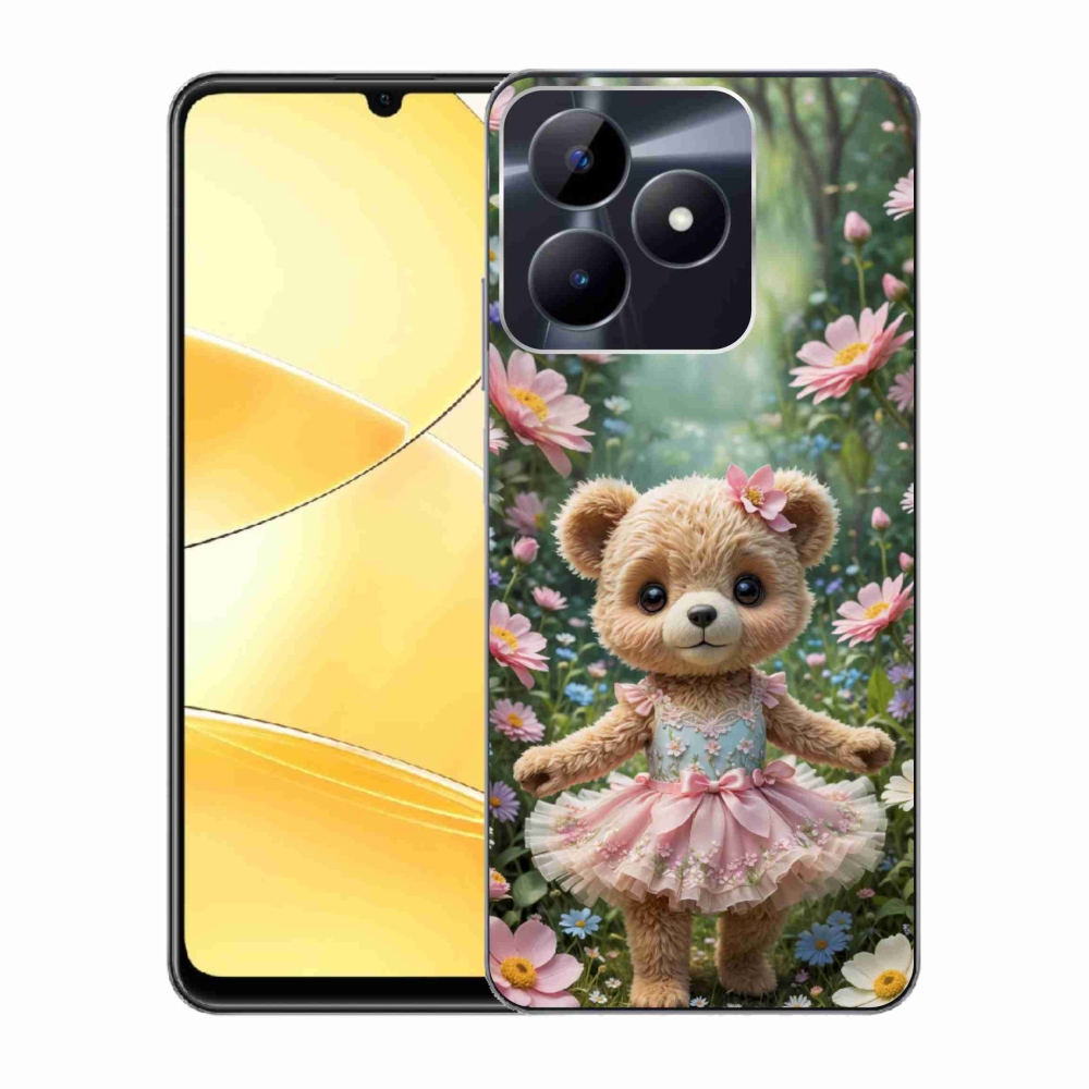 Gélový kryt mmCase na Realme C51/C53 - roztomilý medvedík v kvetoch