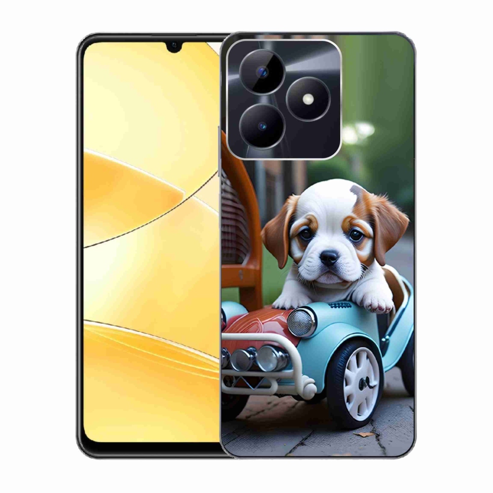 Gélový kryt mmCase na Realme C51/C53 - šteňa v retro aute