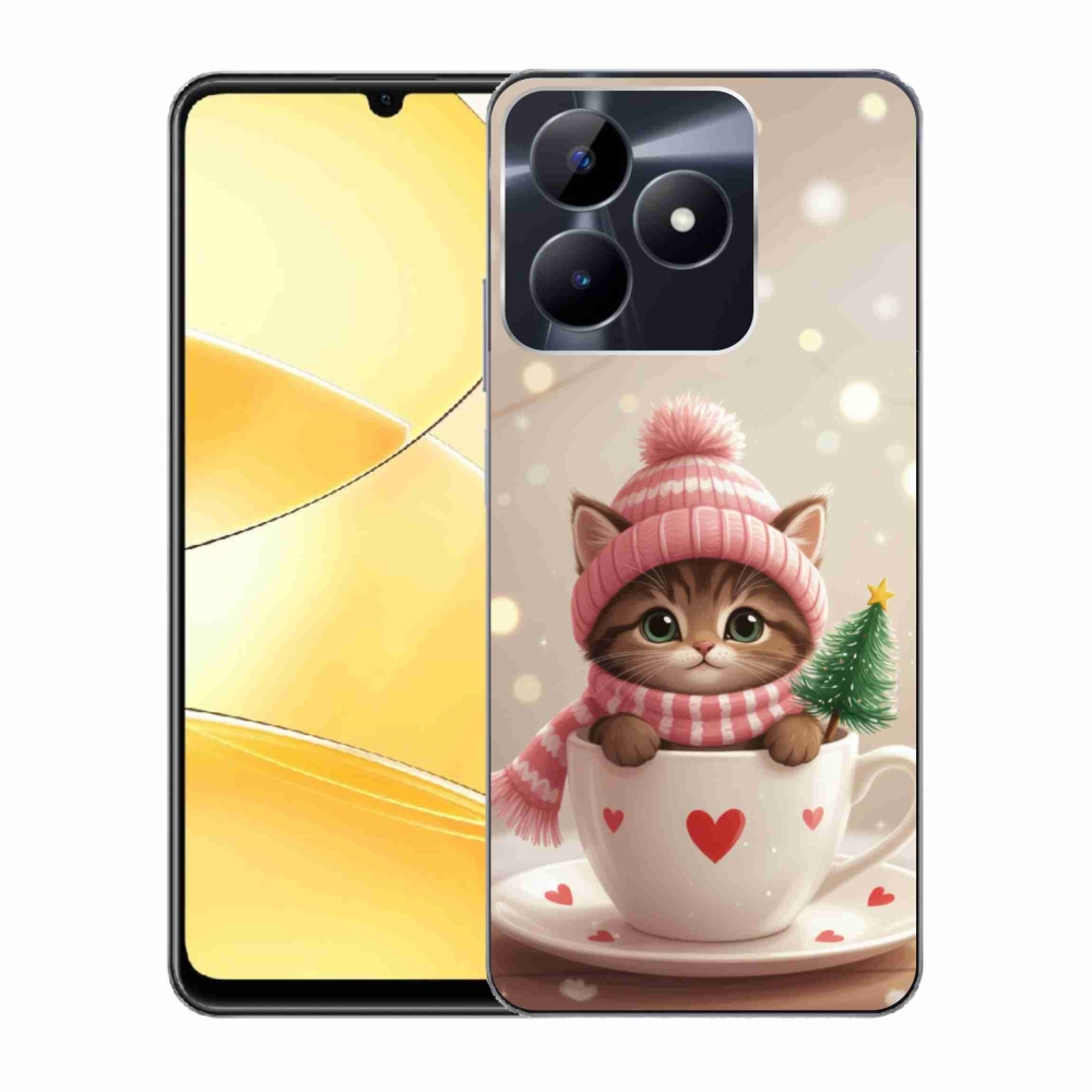 Gélový kryt mmCase na Realme C51/C53 - vianočné mačiatko v hrnčeku