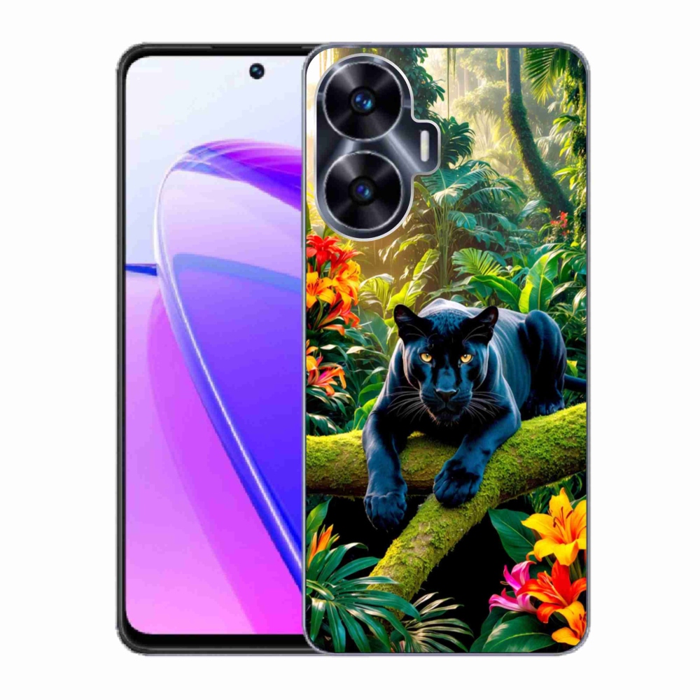 Gélový kryt mmCase na Realme C55 - čierny panter v džungli